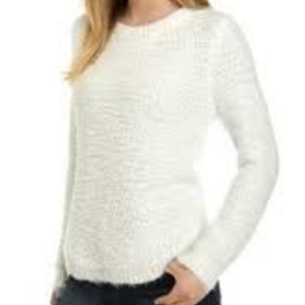 New Directions Stark White Nubby Fuzzy Sweater Xl